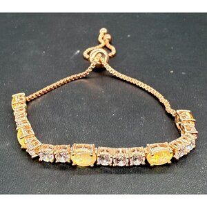 Nadri Clear Rhinestone Crystal Adjustable Chain Tennis Bangle Bracelet Rose Gold